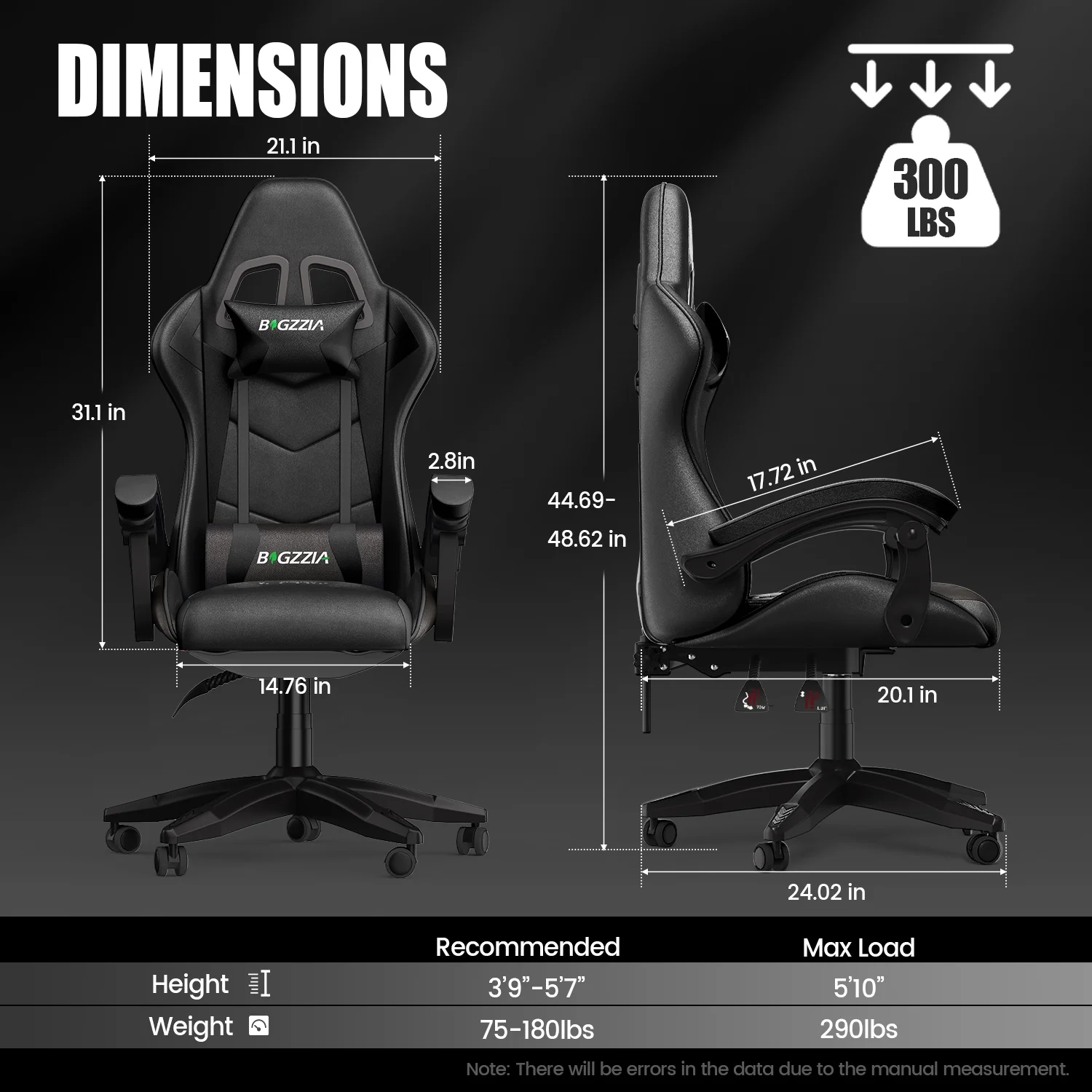 Bigzzia Gaming Chair Office Chair, Ergonomic Game Chair with Height Adjustable Headrest and Lumbar Support for Adults Teens, Black & White - Image 87