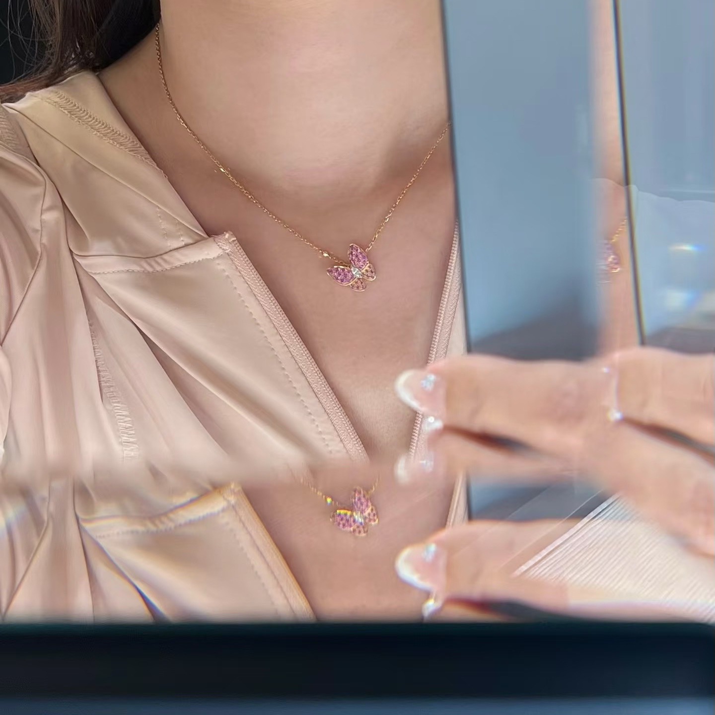 VCA Pink Diamond Butterfly Pendant Necklace - Original Replica Club