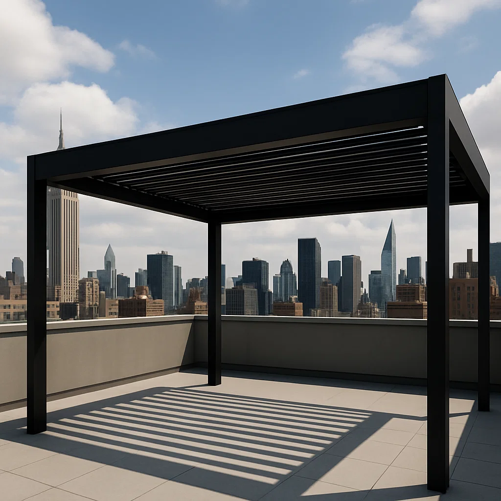 Pérgola bioclimática para jardín - Color negro - de aluminio - para exterior, dimensiones aproximadas: 400 cm x 350 cm x 250 cm XvXPQjf340UA