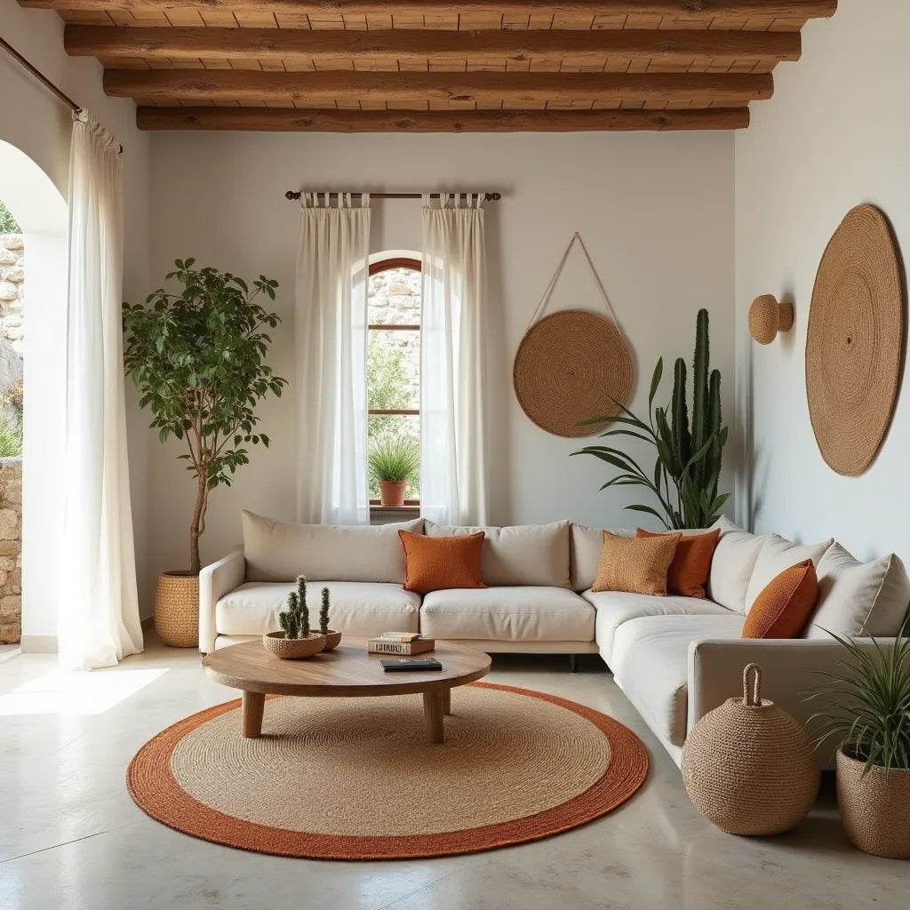 Mrcarpet Rond jute vloerkleed naturel roest bruin met rand 120cm