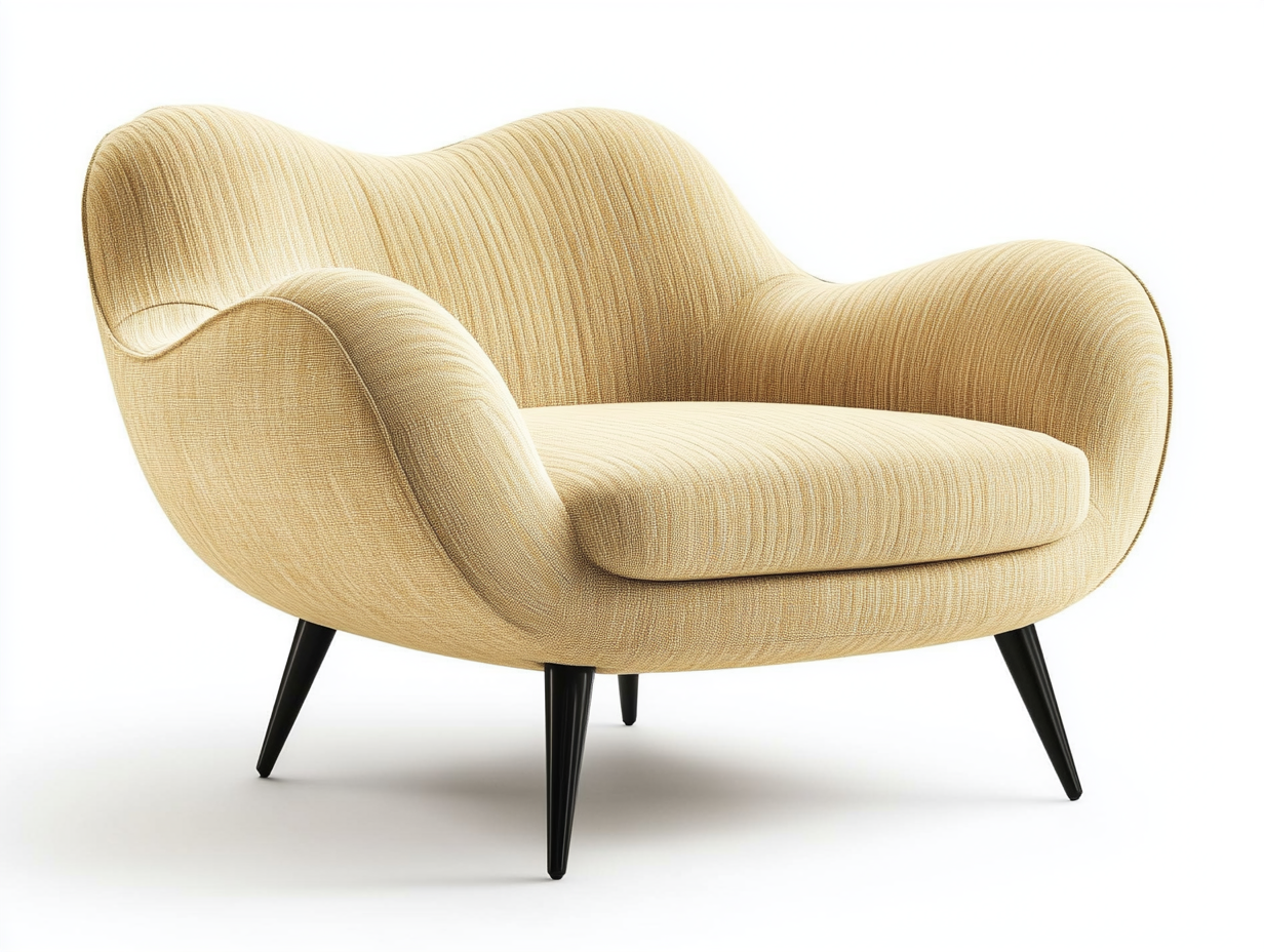 Sillón de lino beige con patas negras