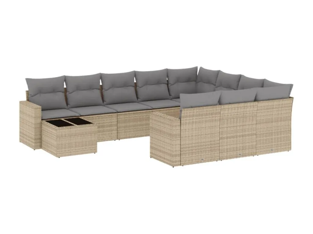 Set de sofás de jardín 11pzas con cojines ratán sintético beige zmco86655