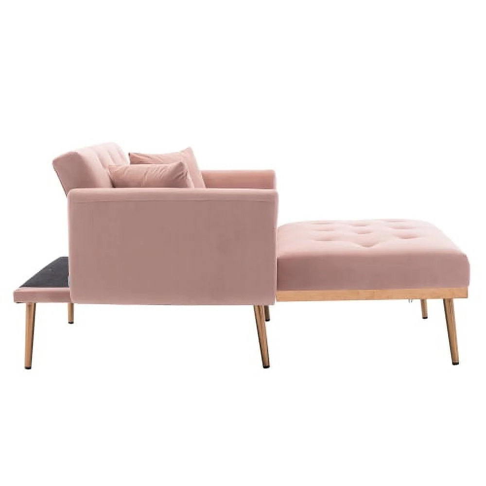 Velvet 2 in 1 Chaise Lounge Indoor Sleeper Chair, Convertible Chairs into Beds with 2 Pillows, Comfy Tufted Sleeper Chair for Bedroom, Living Room, Pink - Image 5