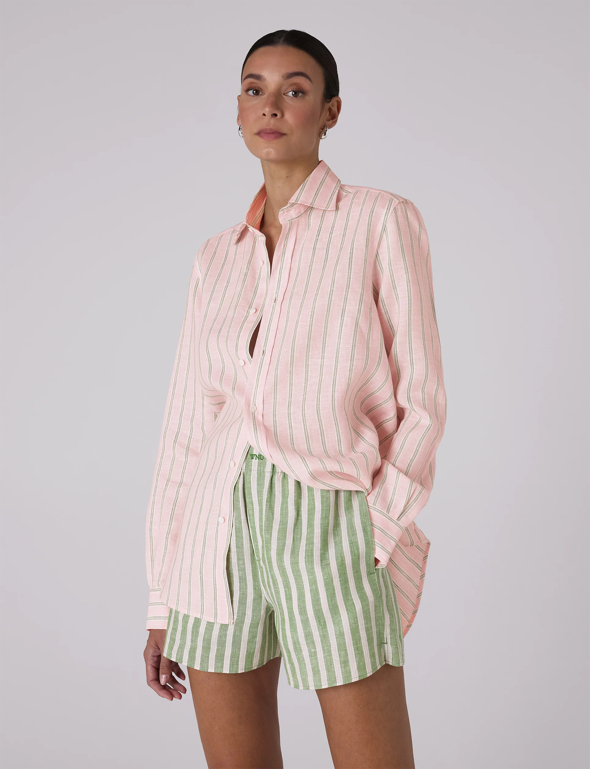 MuteThread The Boxer: Linen, Green and Pink Stripe