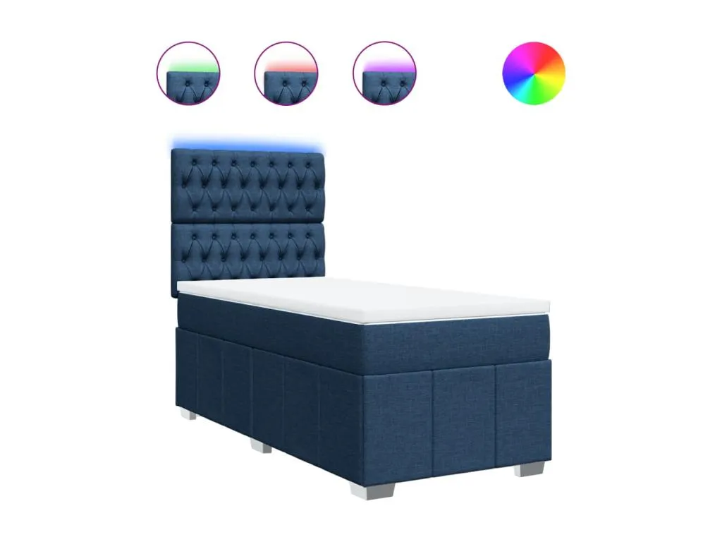Cama box spring con colchón en tela azul 90x200 cm. prv3522212