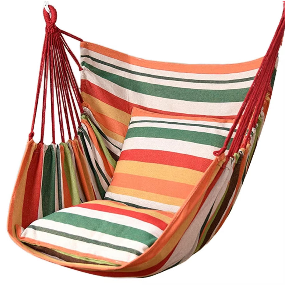 Outdoor Adult Swing Hammock Chair with Rope and Canvas Durable 150kg Capacity Hanging Hammock for Courtyard Use