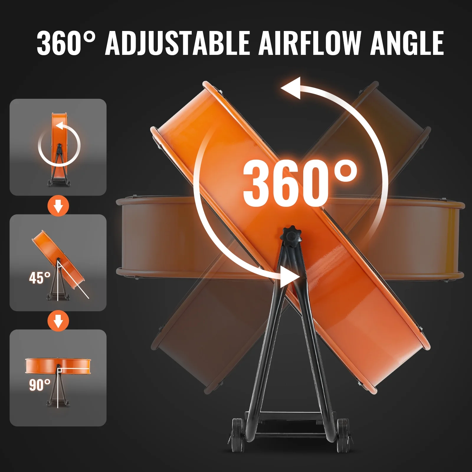 KFFKFF Industrial Drum Fan, 30 Inch with High Speed, 3-Speed 13000CFM, Heavy Duty for Commercial Purposes, 360° Flexible Tilt Mechanism, Ideal for Warehouse, Workshop, Factory, and Basement - Image 5