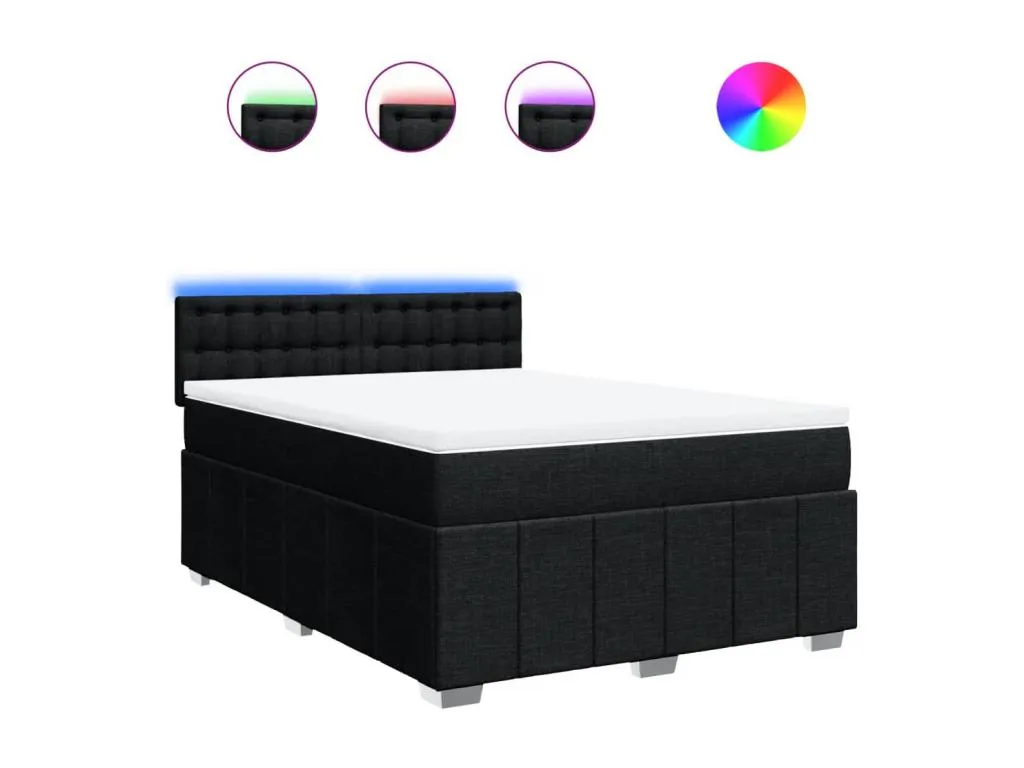 Cama box spring con colchón tela negro 160x200 cm wpd3519494