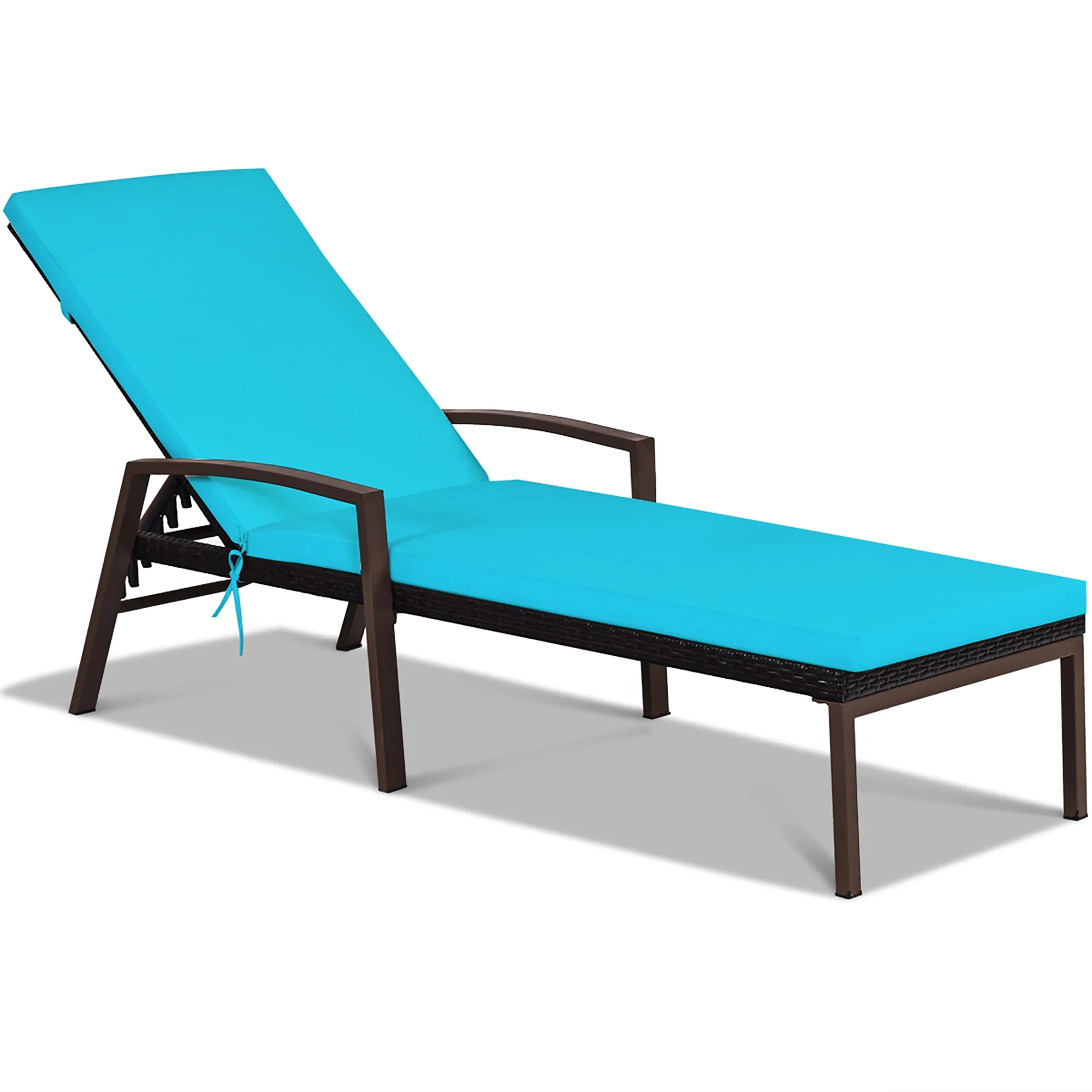 Costway 2PCS Patio Rattan Lounge Chair Chaise Recliner Back Adjustable Cushioned Red - Image 21