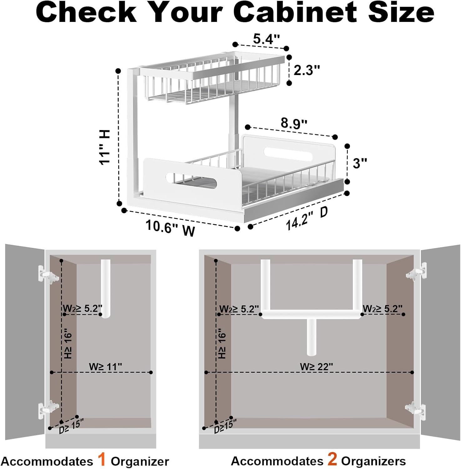 REALINN Under Sink Organizer, Pull Out Cabinet Organizer 2 Tier Slide Out Sink Shelf Cabinet Storage Shelves, Under Sink Storage for Kitchen Bathroom Cabinet, White, 1 Pack