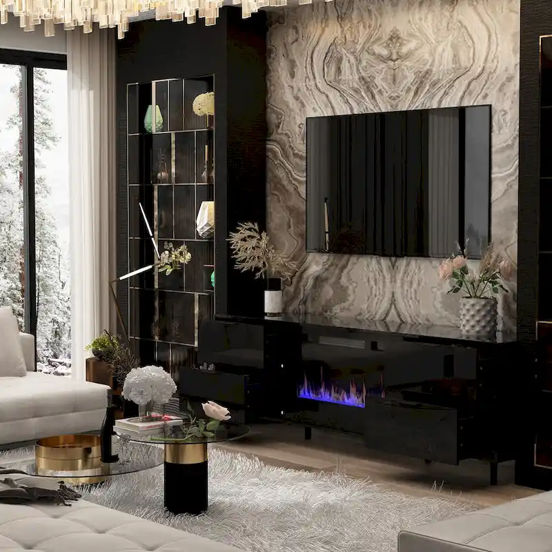 Electric Fireplace TV Stand Entertainment Center with LED Flame Effects and Remote Control
