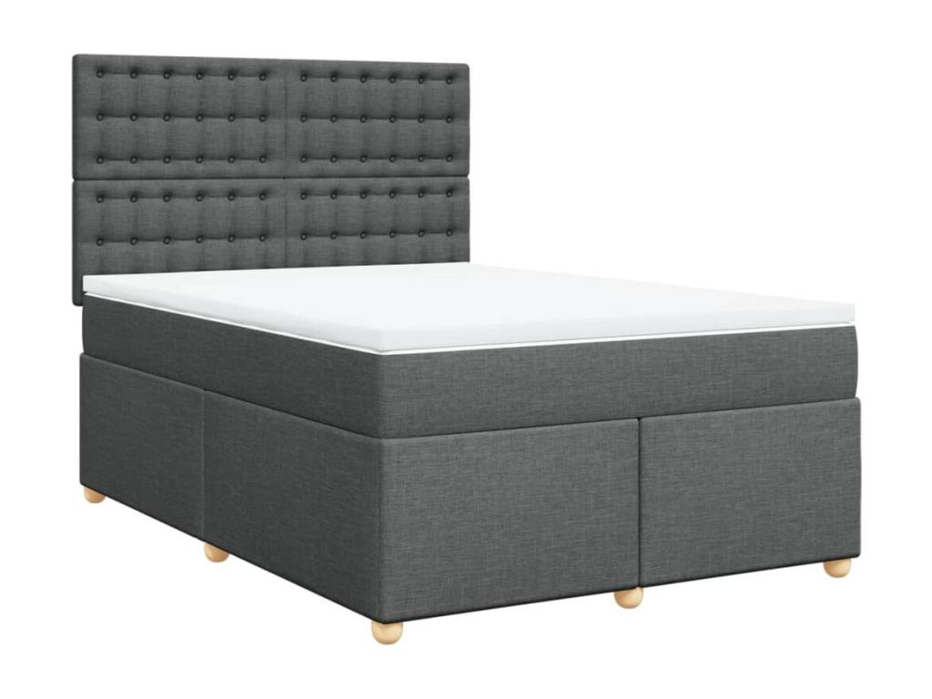 Cama box spring con colchón tela gris oscuro 140x190 cm
