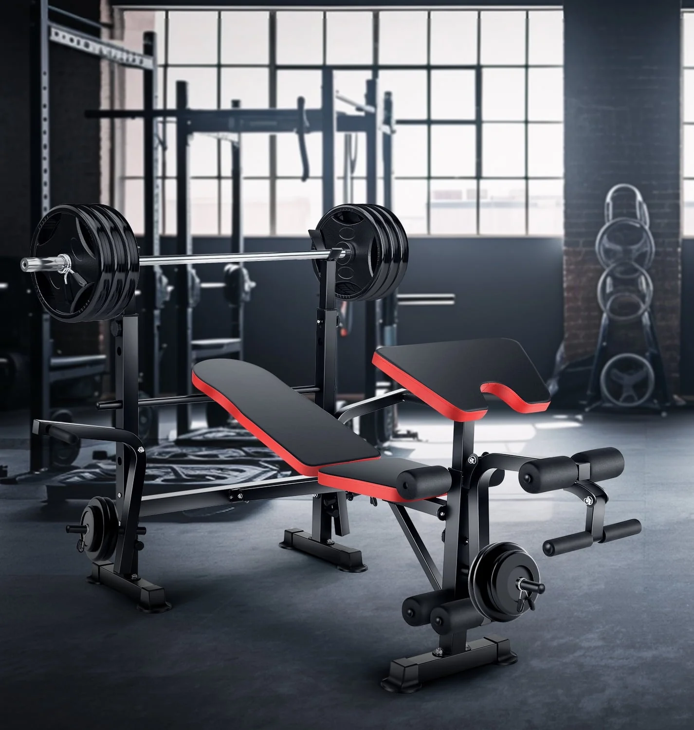 VIBESPARK Adjustable Weight Bench 600lbs 5-in-1 Foldable Workout Bench Set with Barbell Rack Leg Developer Preacher Curl Rack Dumbbell Fly Attachment, Multi-Function Strength Training Bench Press - Image 9