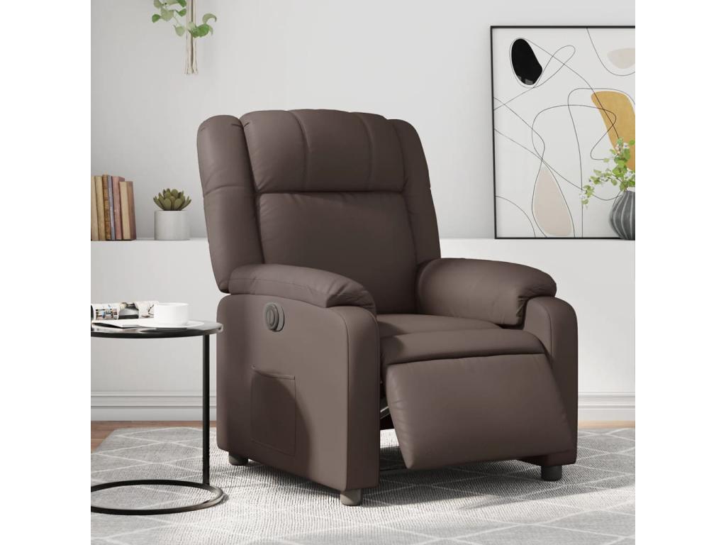 Sillón reclinable eléctrico de cuero sintético marrón
