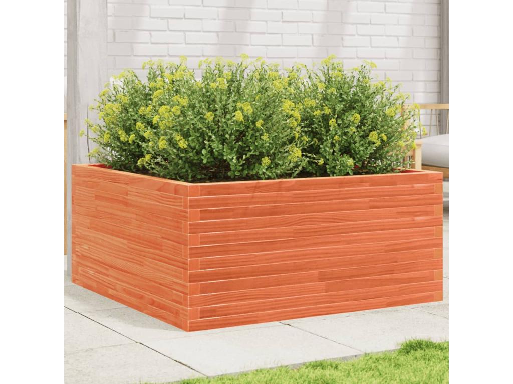 Jardinera de madera maciza pino marrón cera 100x100x46 cm