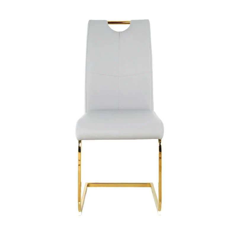 4-Piece Modern Faux Leather Dining Chair Set with Gold Metal Legs and Padded Seats