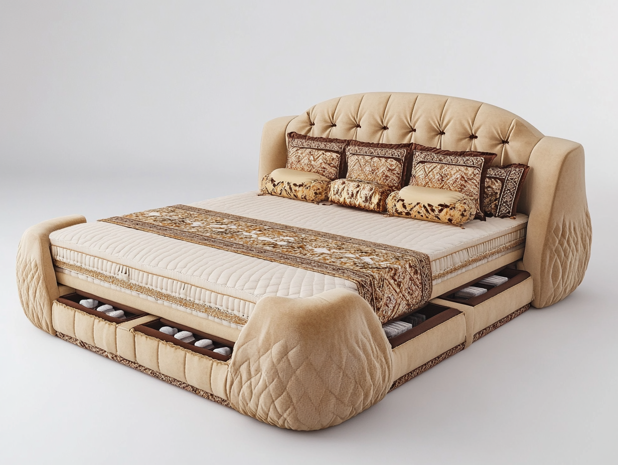 Cama continental con diseño clásico acolchado y almacenamiento oculto para dormitorio elegante