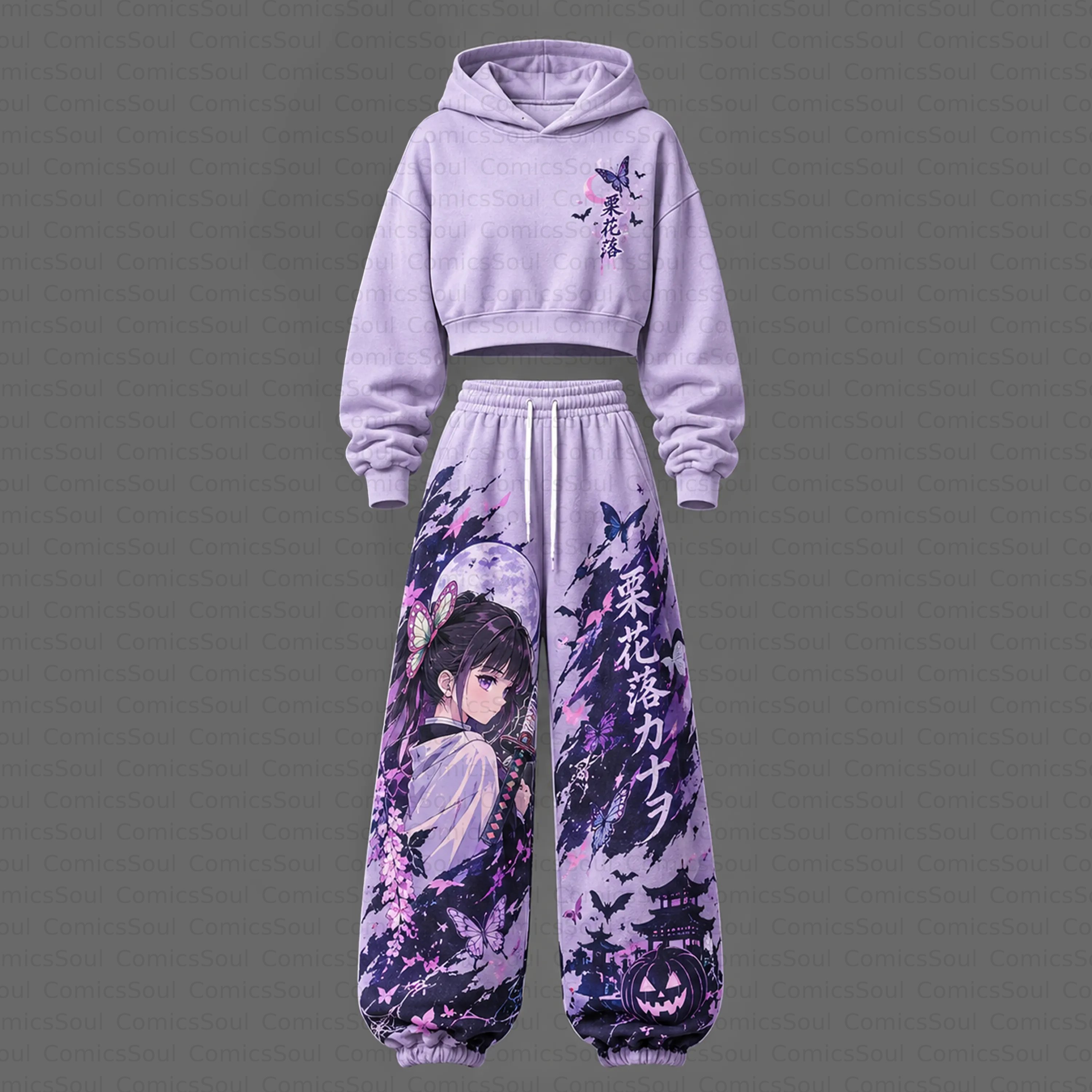 Demon Slayer Cropped Long Sleeve Hoodie & High Waist Jogger Pants Two Piece TeeThreads Sustain the Scene with Custom Apparel