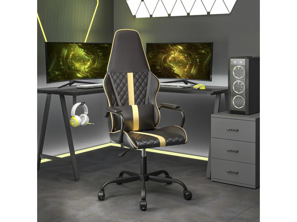 Silla gaming cuero sintético negro y dorado