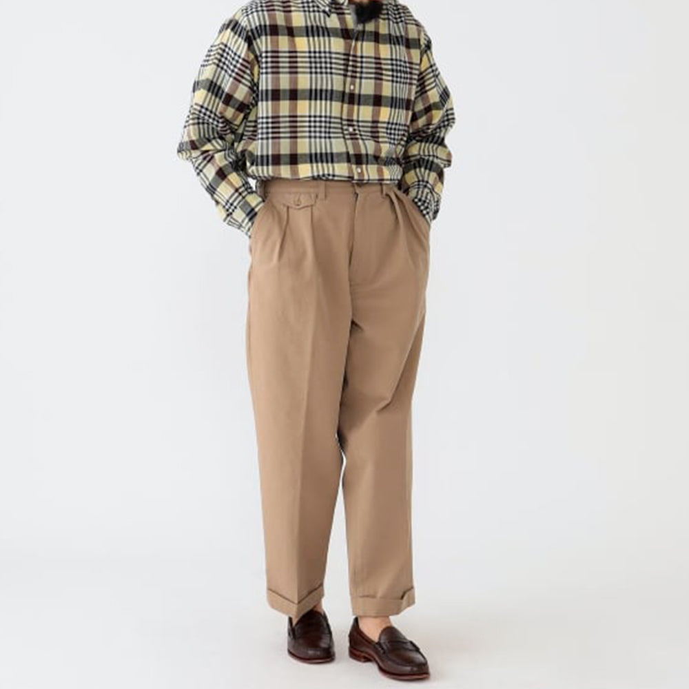 Beams Plus - Pantalon 2 Pleats Twill - Kaki