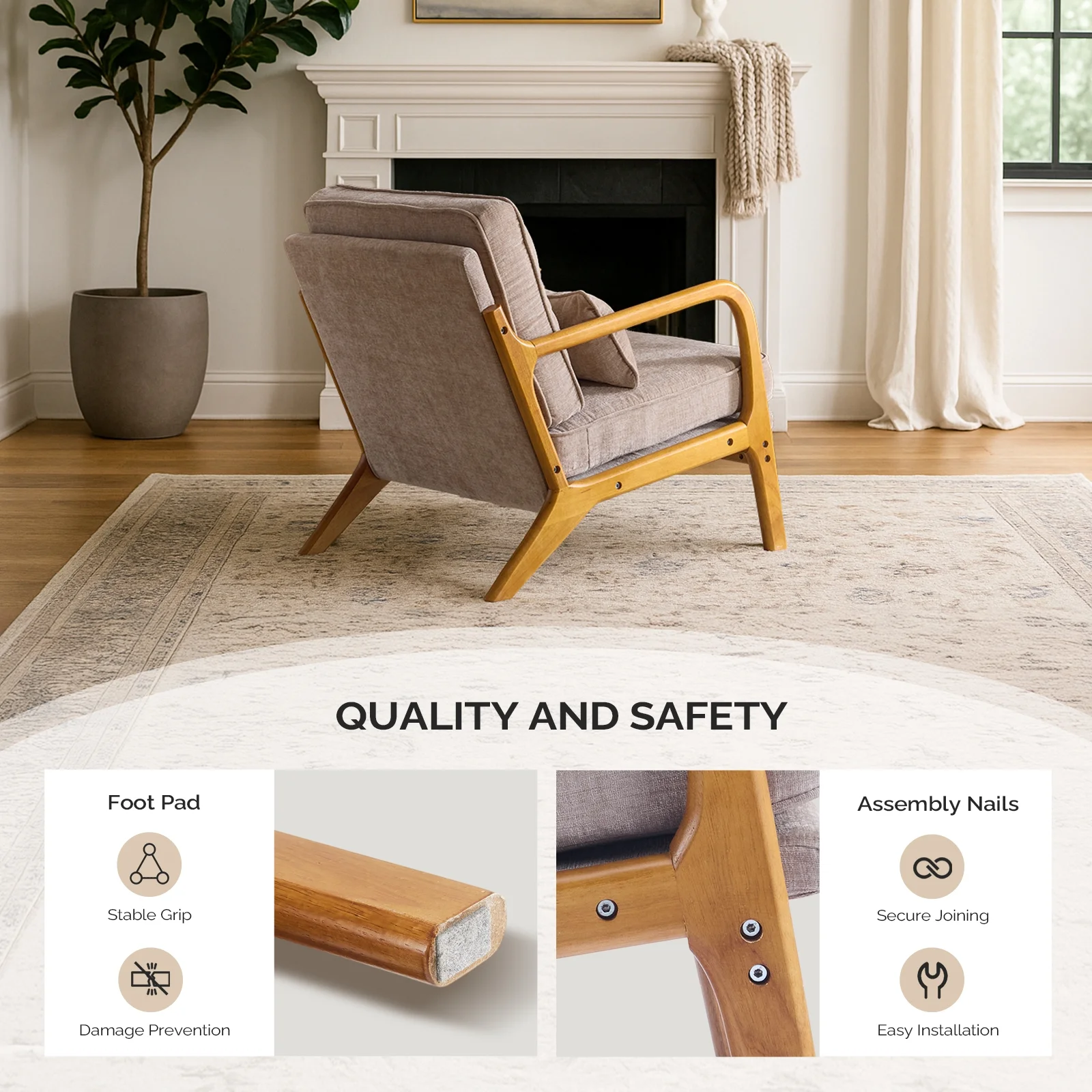 Ktaxon Accent Chair Corduroy Upholstered Armchair, Reading Club Chair with Pillow and Solid Wood Frame for Living Room Bedroom Furniture Off White - Image 84