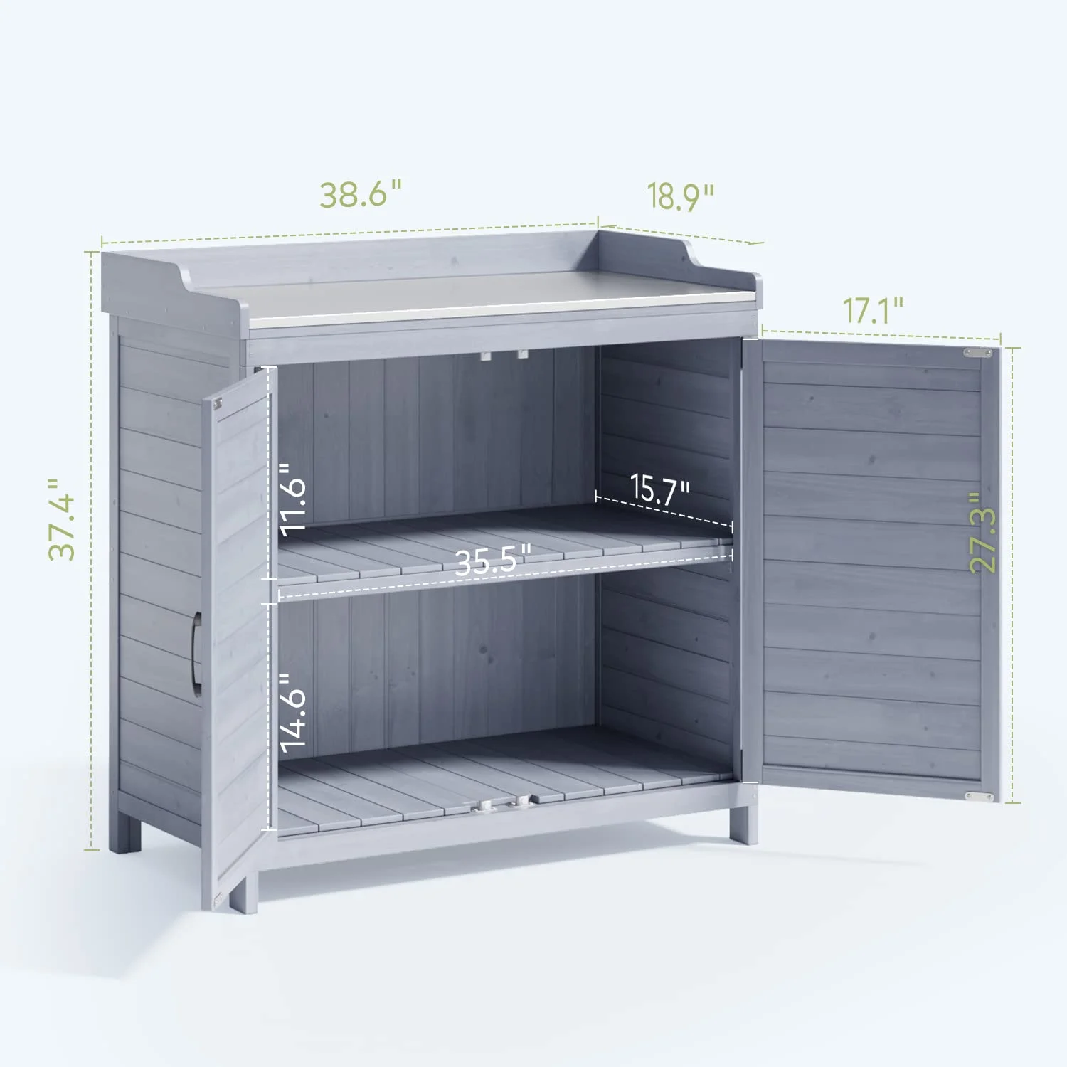 Lofka Outdoor Storage Cabinet, Outdoor Potting Bench Table with Removable Shelves for Yard, Garden, Waterproof Wood - Image 20