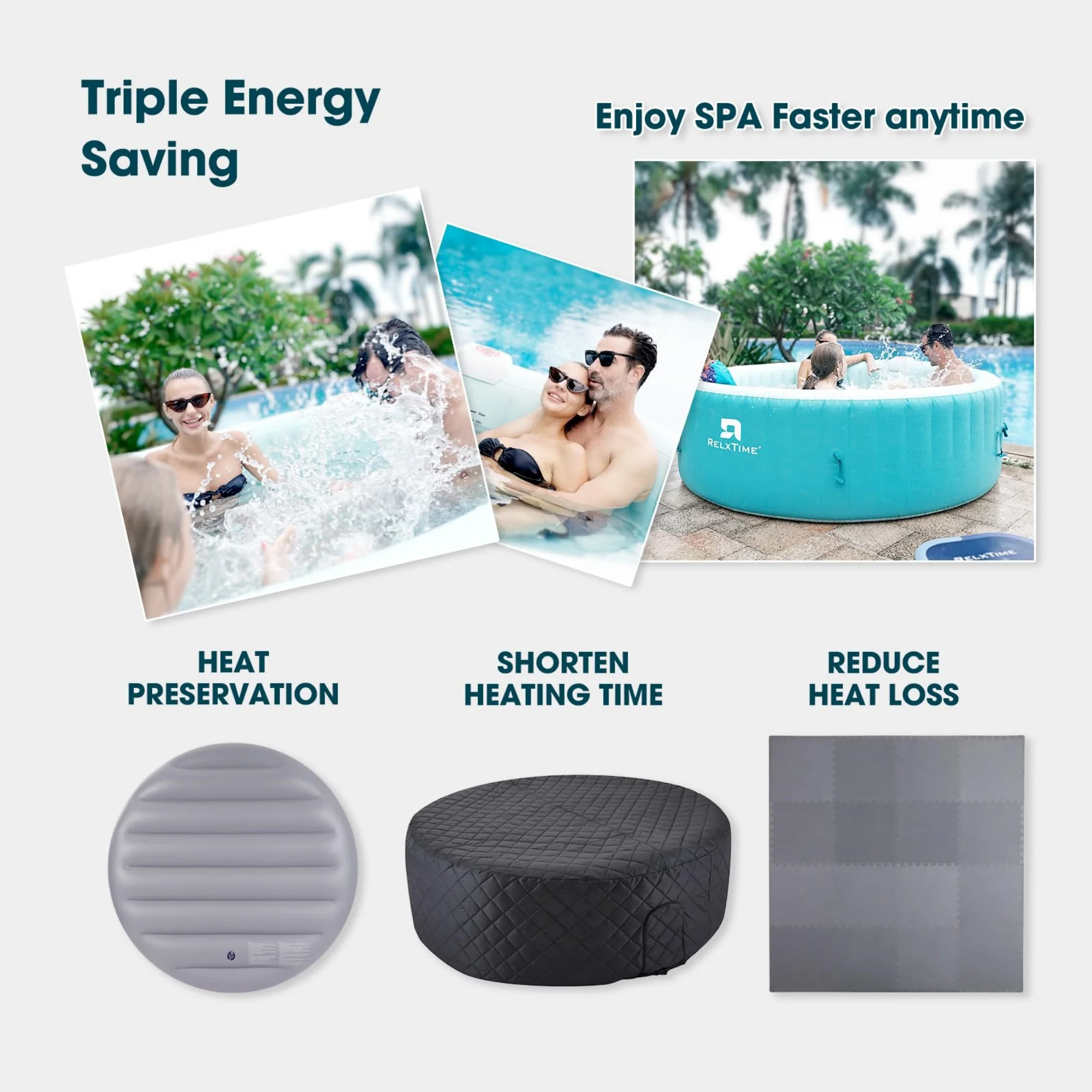 RELXTIME 4-6 Person Inflatable Hot Tub Pool Round Portable Outdoor Spa with 130 Massage Jets, Blue - Image 14