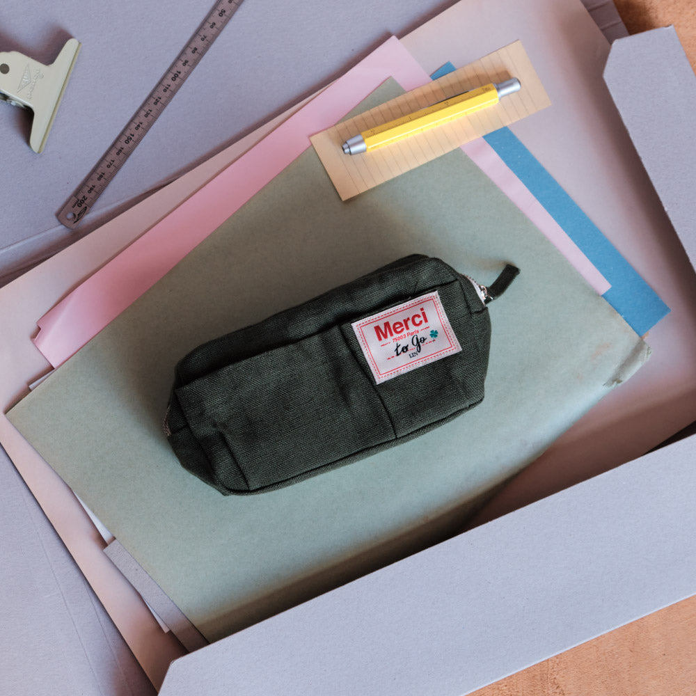 Merci - Trousse en lin lavé - Vert Oxyde