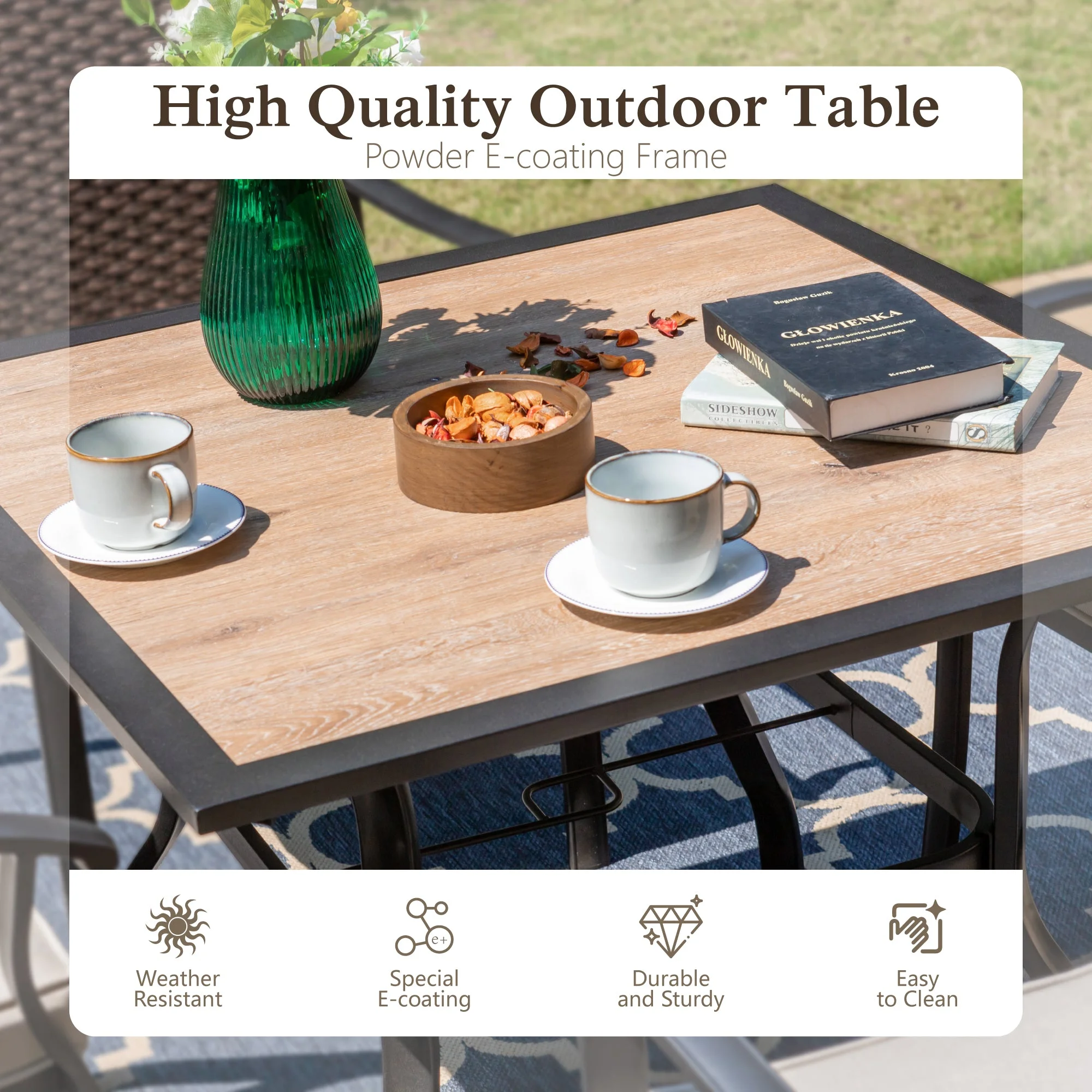 Alpha Joy 8-Piece Outdoor Patio Dining Set with 13 ft Umbrella, Rattan Chairs & Rectangle Table Set for 6, Beige Umbrella - Image 25