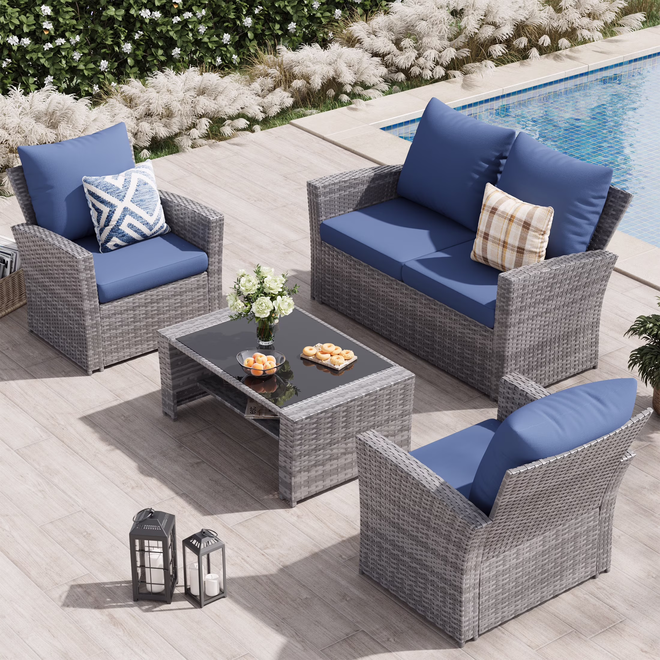 UDPATIO Wicker Patio Furniture Set, 4 Piece Outdoor Sectional Conversation Sets, Gray PE Rattan Patio Sofa Set for Balcony, Porch, Backyard, Grey - Image 3