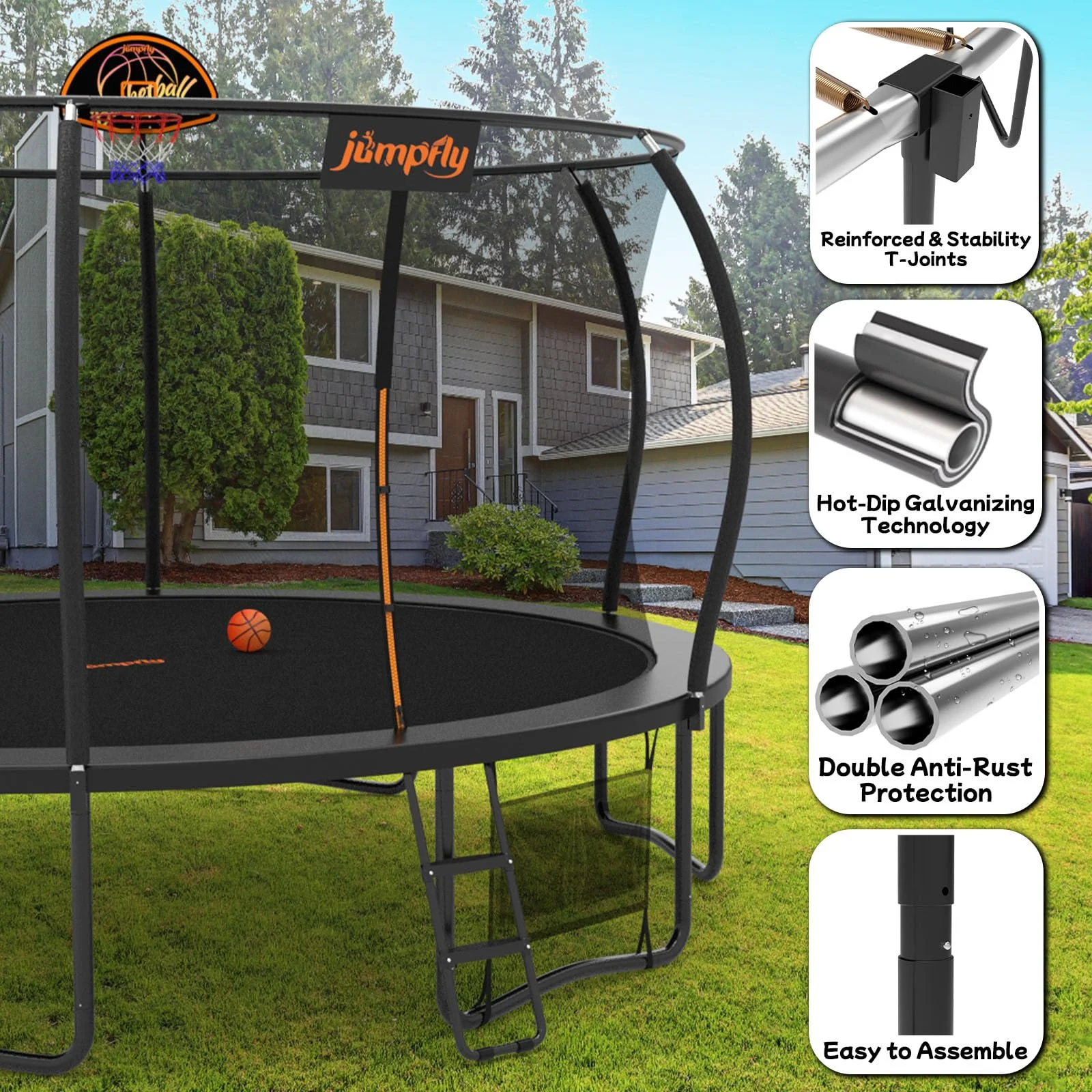 Jumpfly Trampoline 10FT Trampoline with Basketball Hoop-Curved Poles Reinforced Recreational Trampolines with Enclosure And Ladder-Outdoor Trampoline for Kids - Image 17