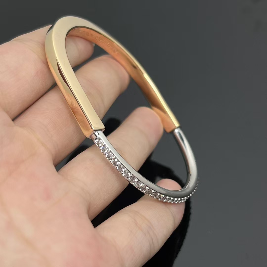 Tiffany Lock Bangle Half Pavé Diamonds Bracelet - Original Replica Club