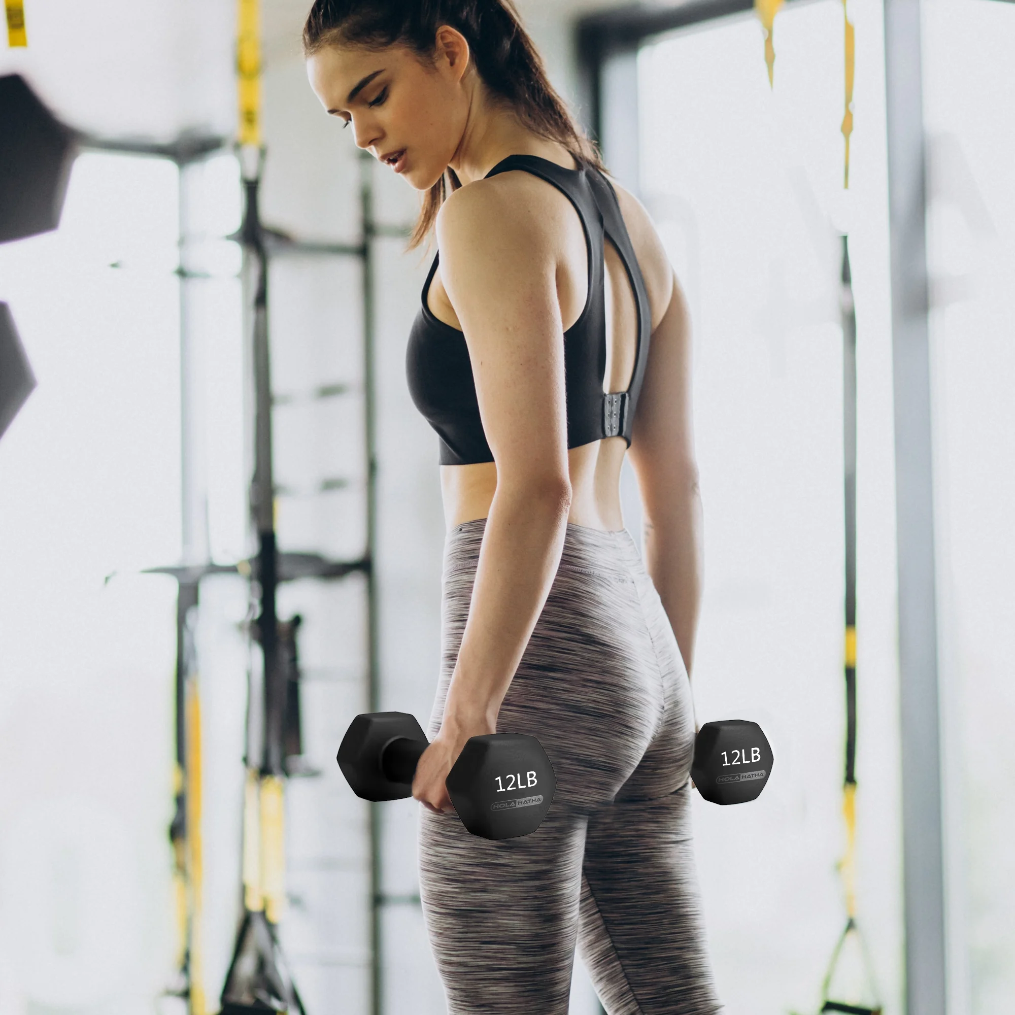 HolaHatha Neoprene Dumbbell Weight Set with Rack (Black), 112.5 lb - Image 6