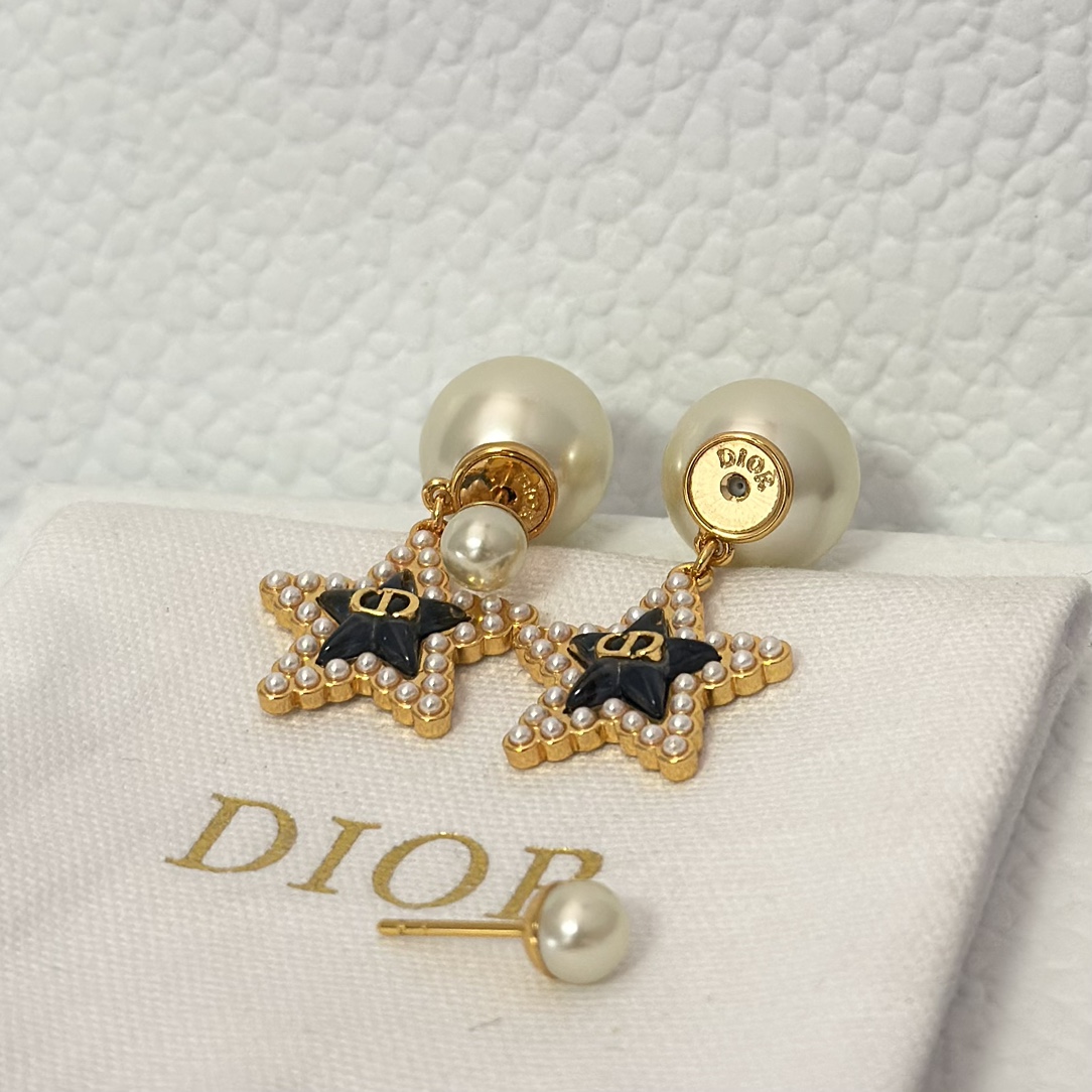 Dior Black Star Pearl Earrings - Original Replica Club