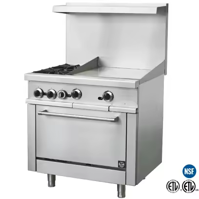 36 in. Commercial Oven Range 2 Hot Grates and 24" Flat Griddle Stove NSF 153,000BTU