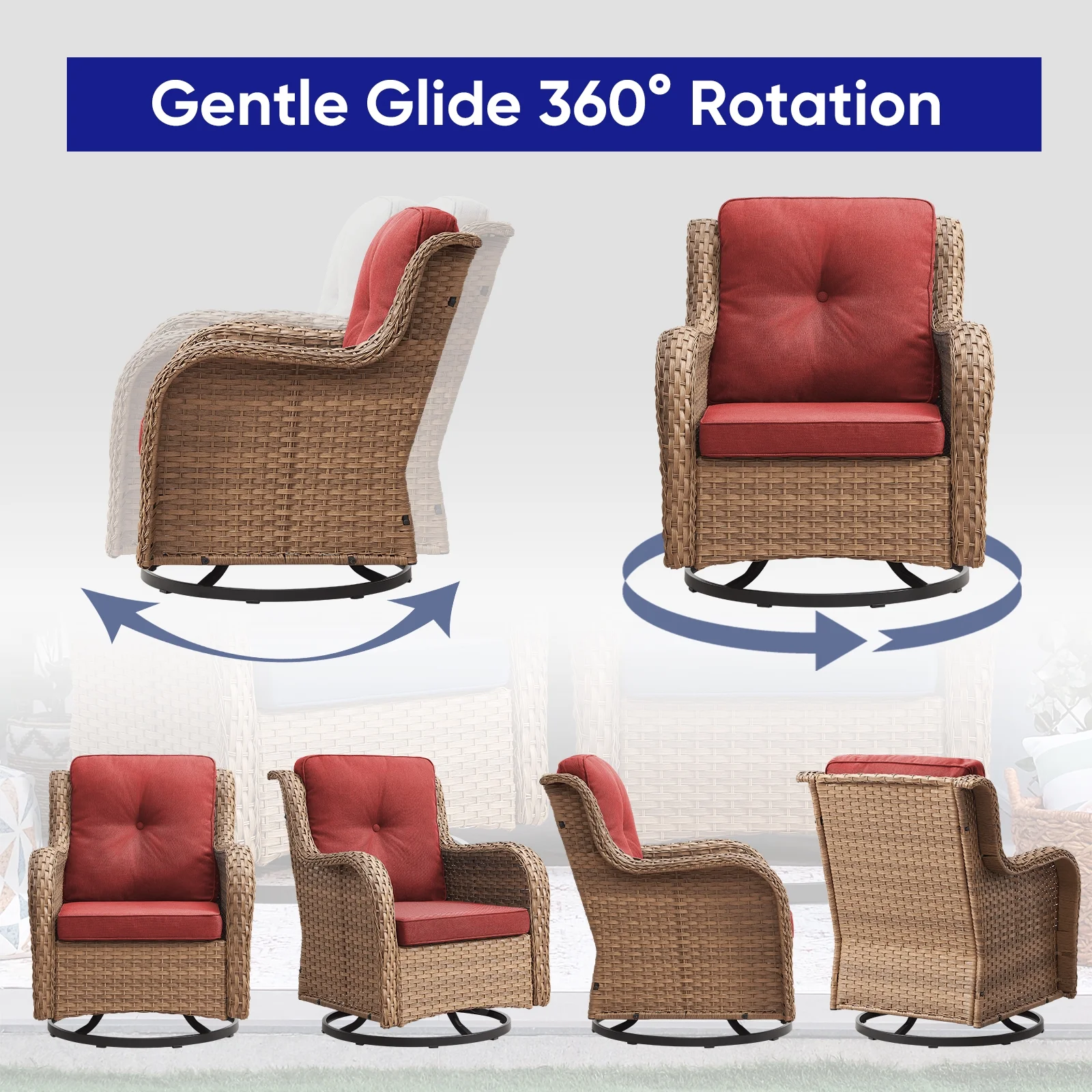 POCASSY 3 Piece Patio Set Outdoor Wicker Glider Rocking and Swivel Chairs with Cushions - Image 50