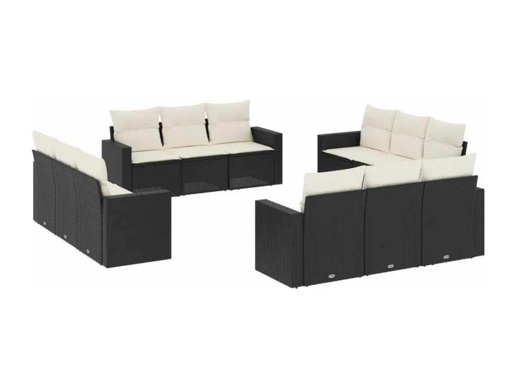 Set de sofás de jardín 12 piezas cojines ratán sintético negro