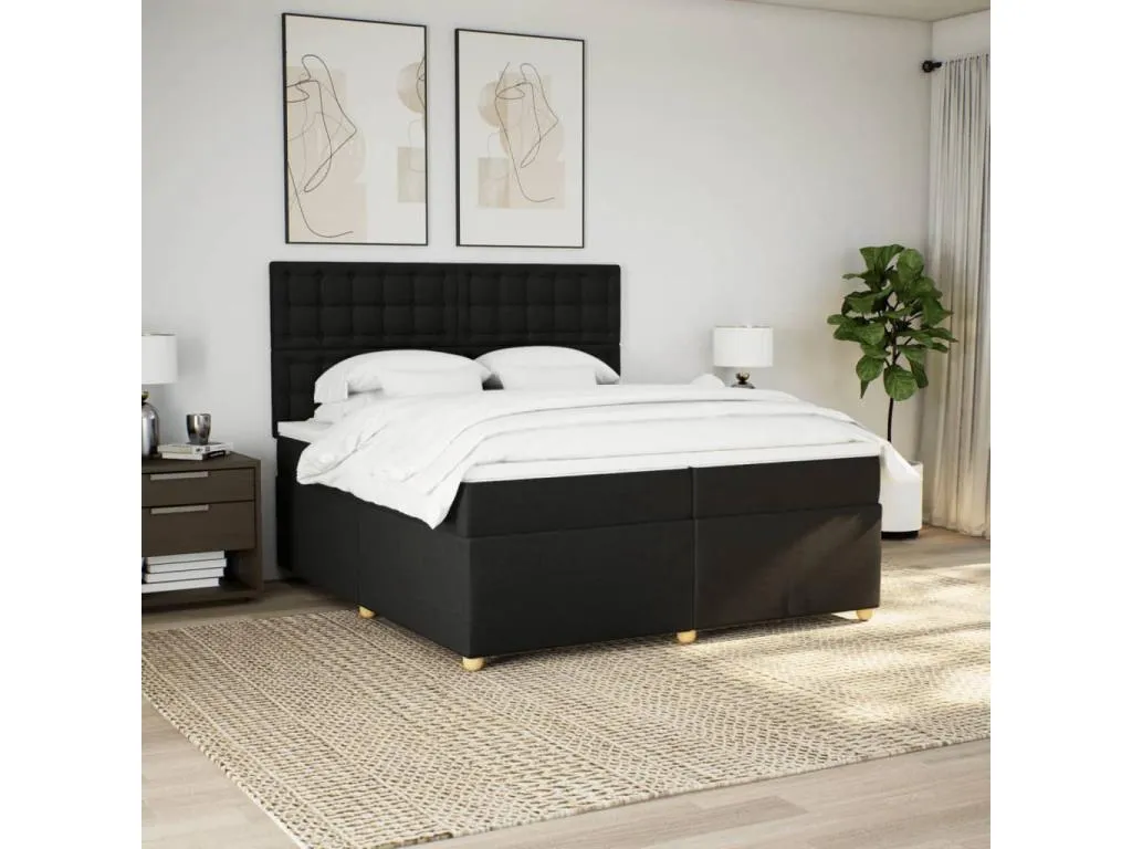 Cama box spring con colchón tela negro 200x200 cm kmo3522455