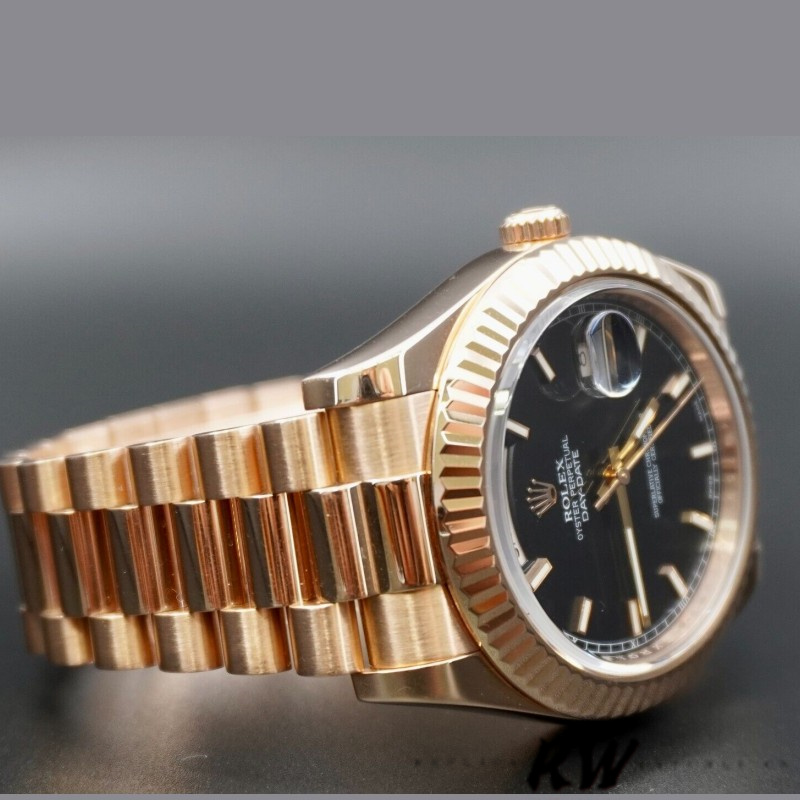 Rolex Day-Date 218235 Black Index Dial Rose Gold 41MM Mens Replica Watch