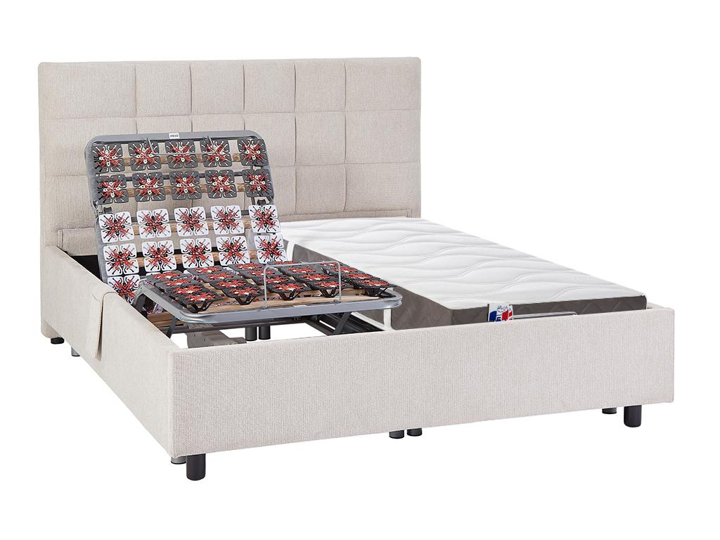 Cama articulada multiterminales + colchón 100% látex 3 zonas - 2 x 80 x 200 cm - Tela - Beige - JOFAR de Lujodec