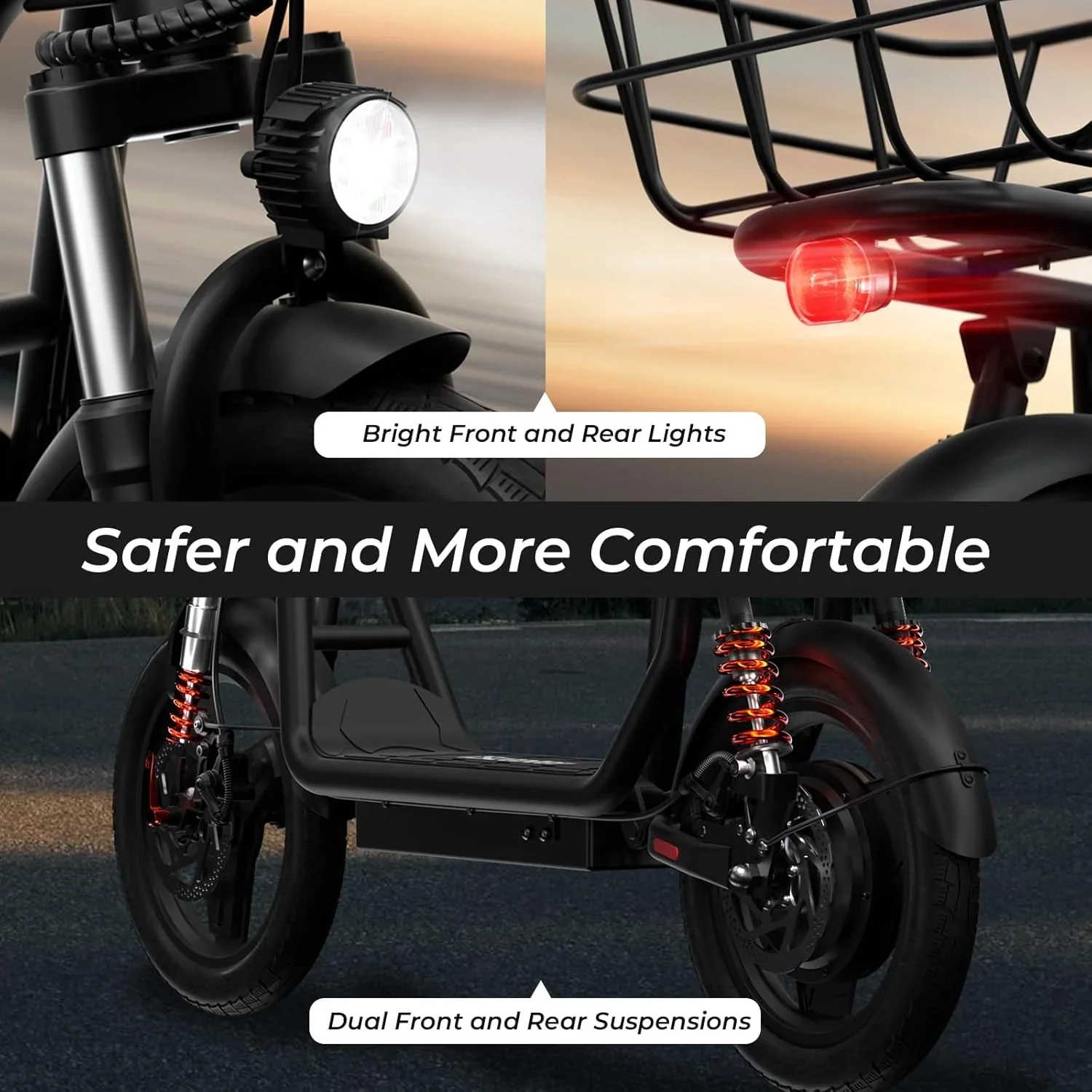 iScooter electric scooter with seat 28/19/15.6 mph top speed dual suspension scooter