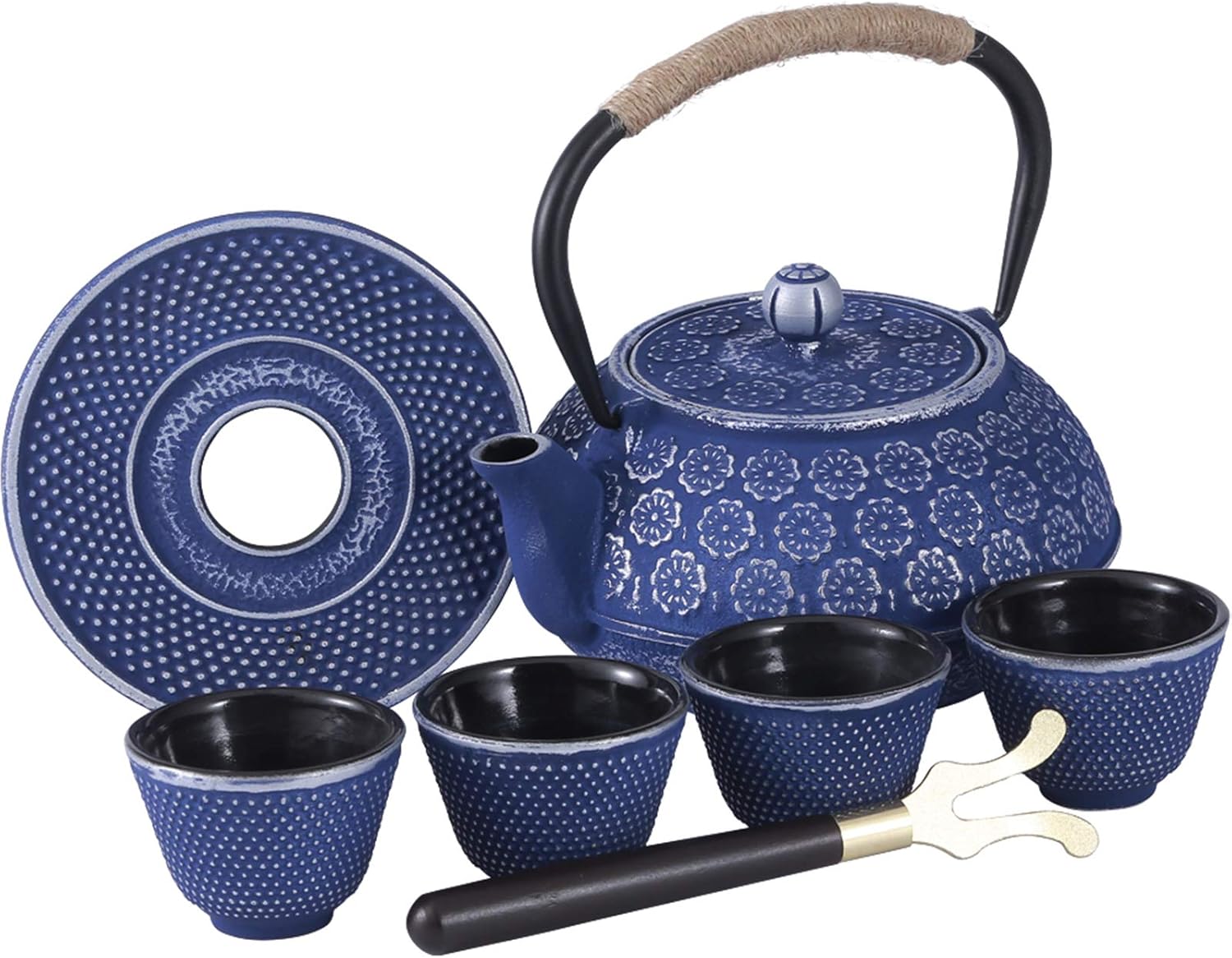 Ufine Koi Fish Cast Iron Teapot Set Stove Top Tea Kettle with 4 Cups Japanese Style Tetsubin Tea Gift Set, 26 oz with Stainless Steel Infuser