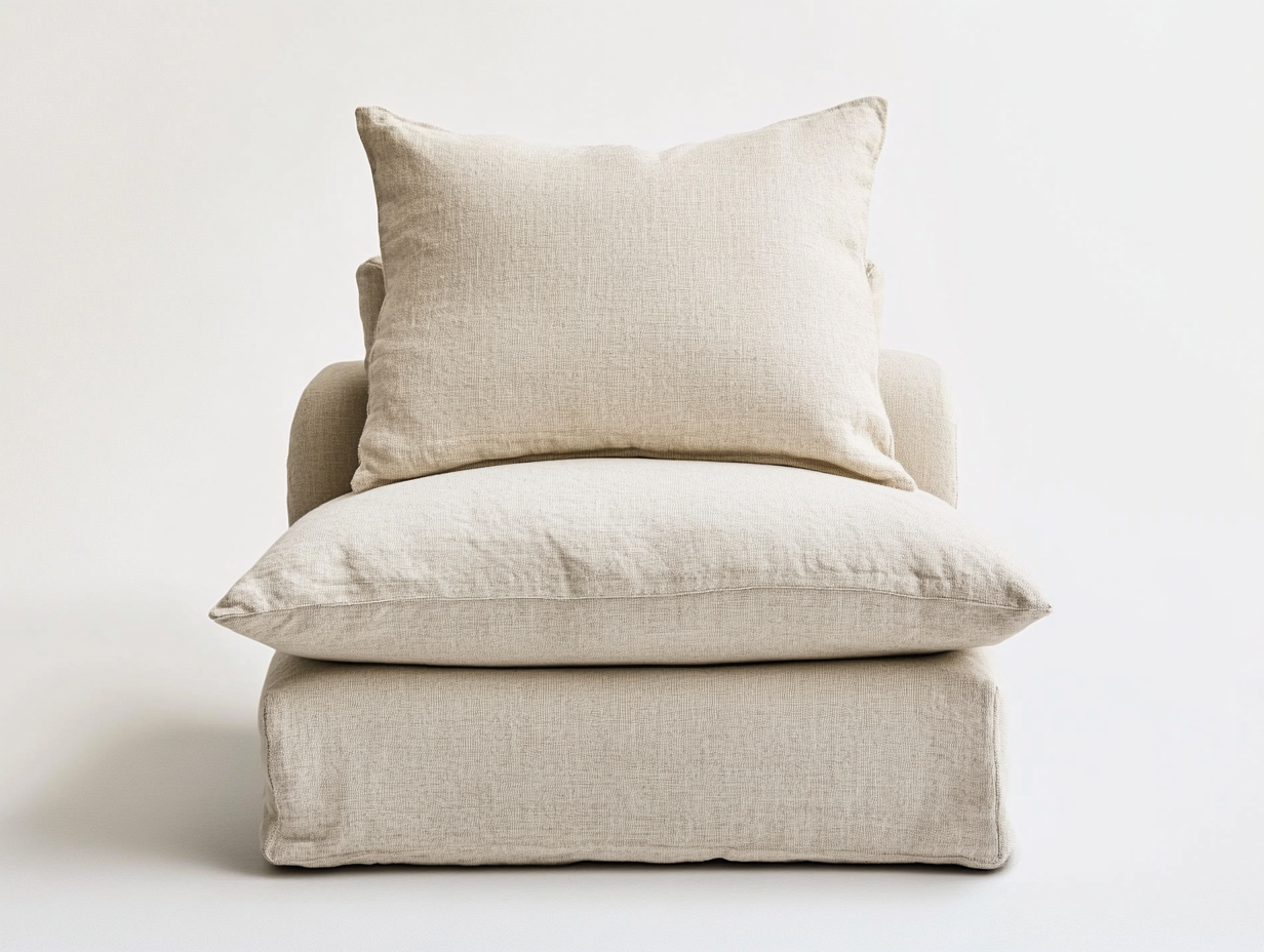 Sillón individual 95×95 cm – lino beige – estilo minimalista sin brazos