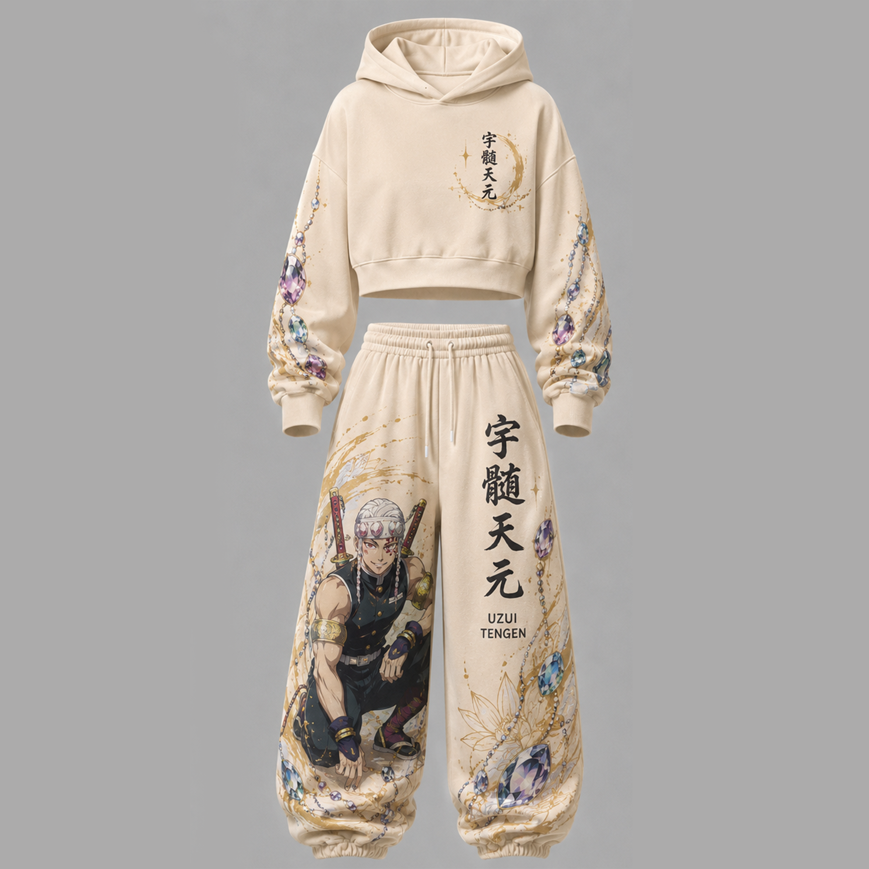 Demon Slayer Cropped Long Sleeve Hoodie & High Waist Jogger Pants Two Piece TeeThreads Sustain the Scene with Custom Apparel