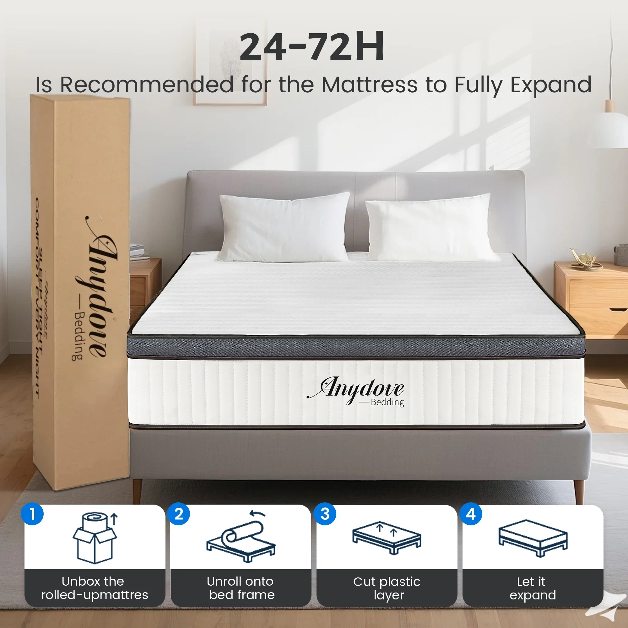 Queen Mattress 10 inch, Hybrid Queen Size Mattress in a Box, Upgrade Innerspring Mattress Queen for Pressure Relief, Medium Firm