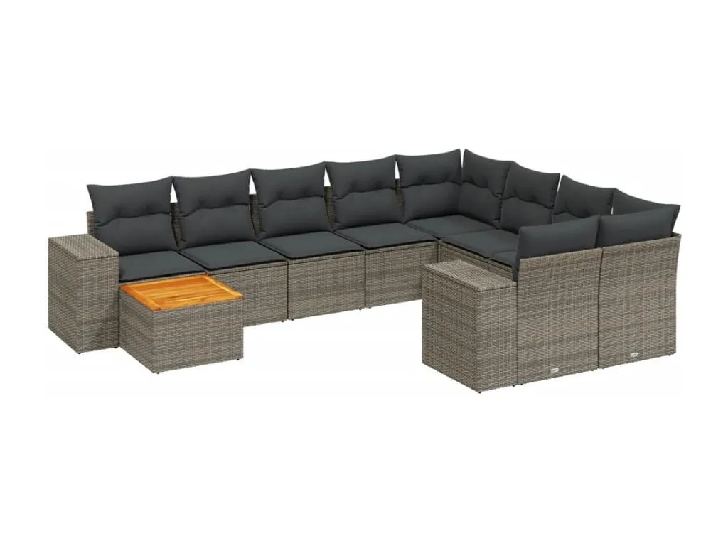 Prietocasa Set de sofás de jardín 11pzas con cojines ratán sintético beige