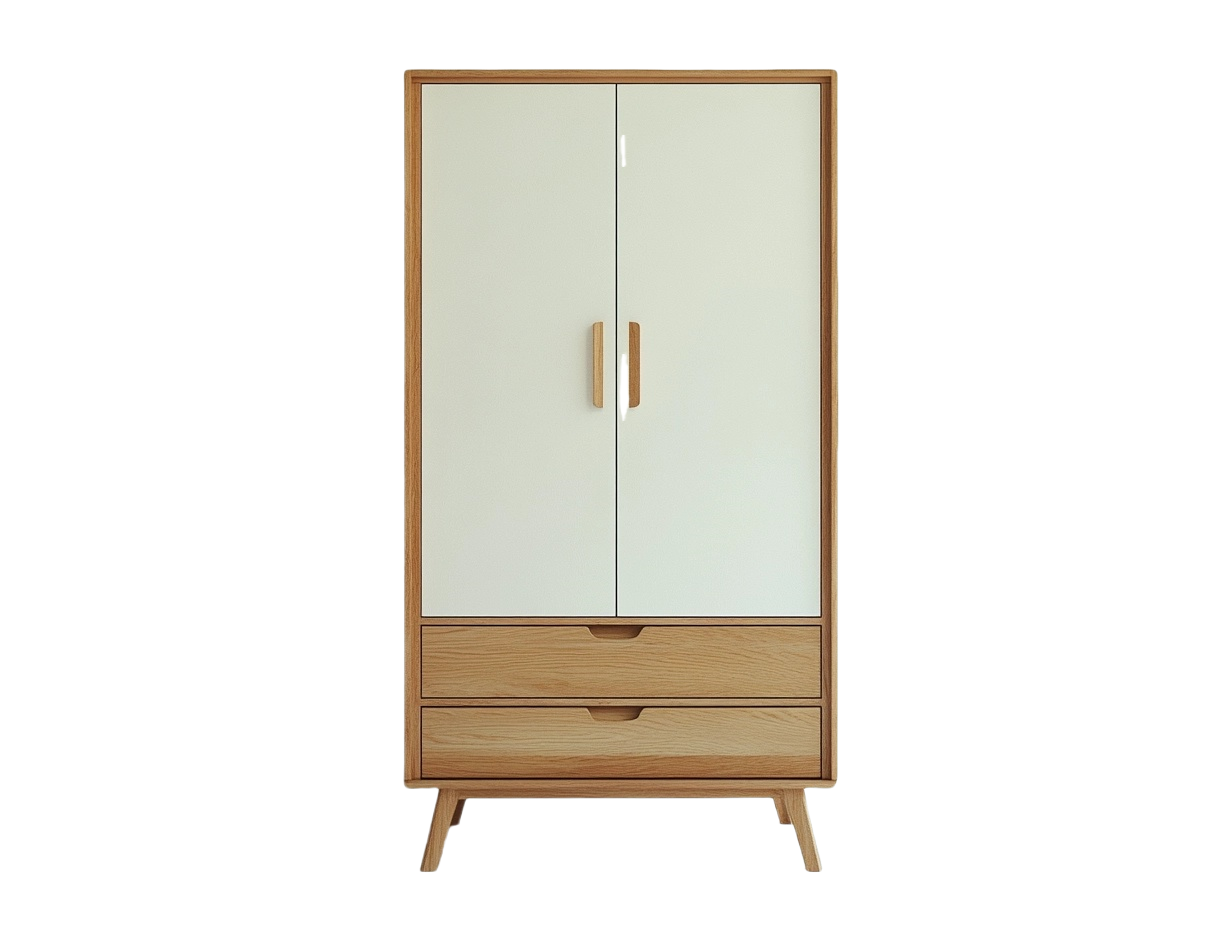 Armario moderno en madera de roble blanco con dos puertas y tres cajones 180x80x40cm ideal para salón o dormitorio ri4475424