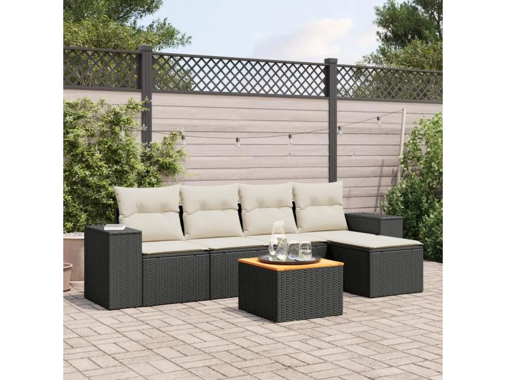 Set de sofás de jardín 6 piezas y cojines ratán sintético negro VAVA78473