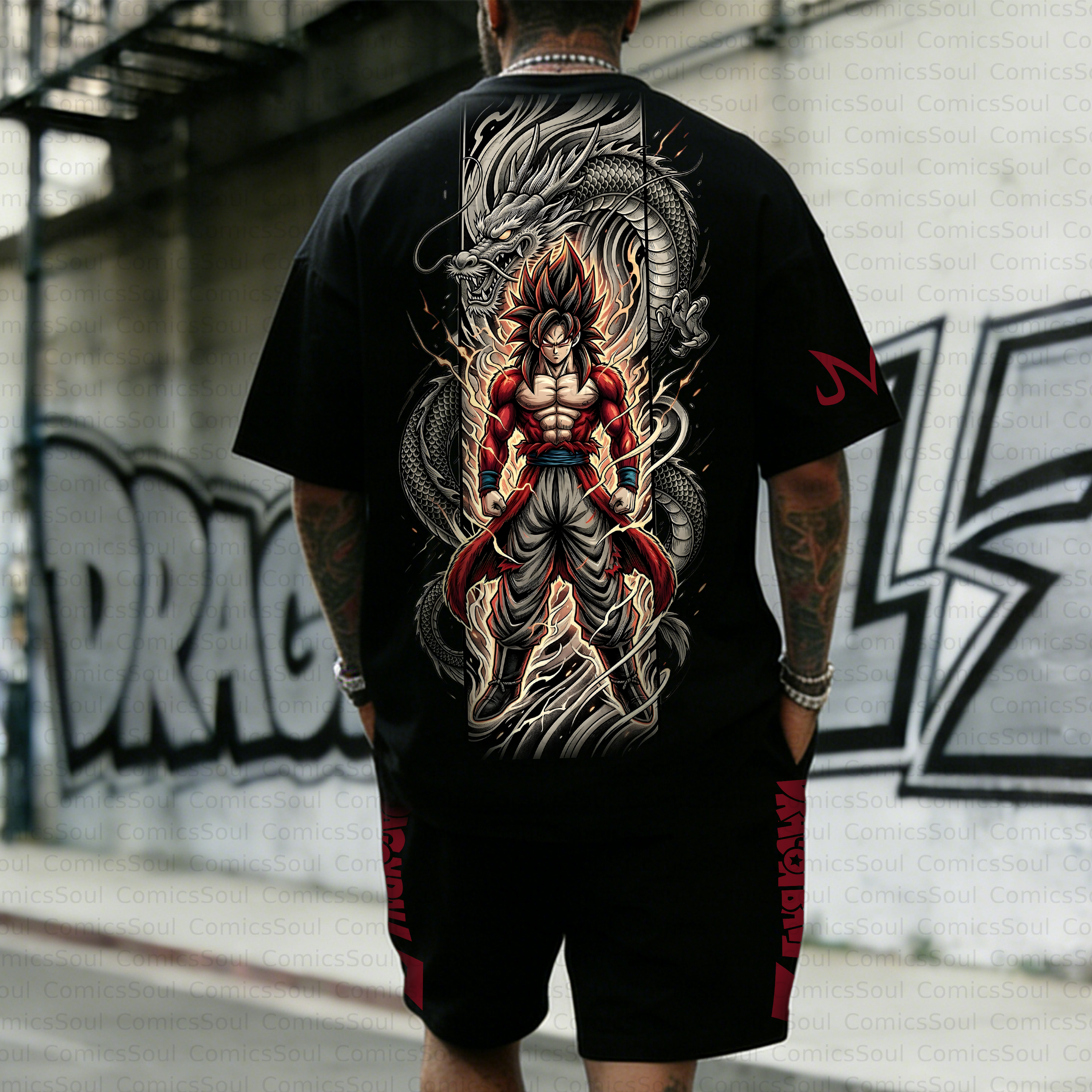 Unisex Anime Inspired Vintage T-shirt& Shorts 2 Pieces Set