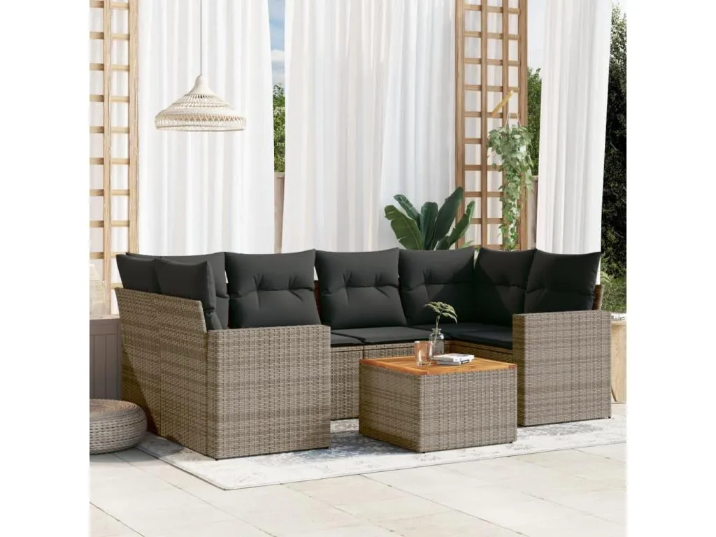 Francomuebleses Set de sofás de jardín 7 piezas con cojines ratán PE gris